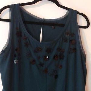 Forest Green Tank with Floral Design